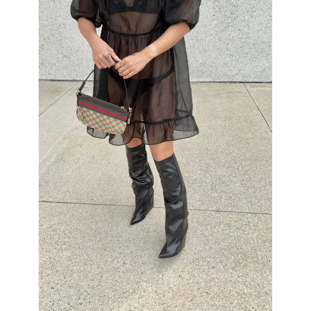 BALENCIAGA Astrogirl Black Leather TK Over The Knee Tall Wedge Boots, Size 39.5 - Picture 15 of 16